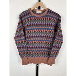 Pitlochry Shetland Sweater Women's Small Colorful Geometric 100% Wool Scotland
